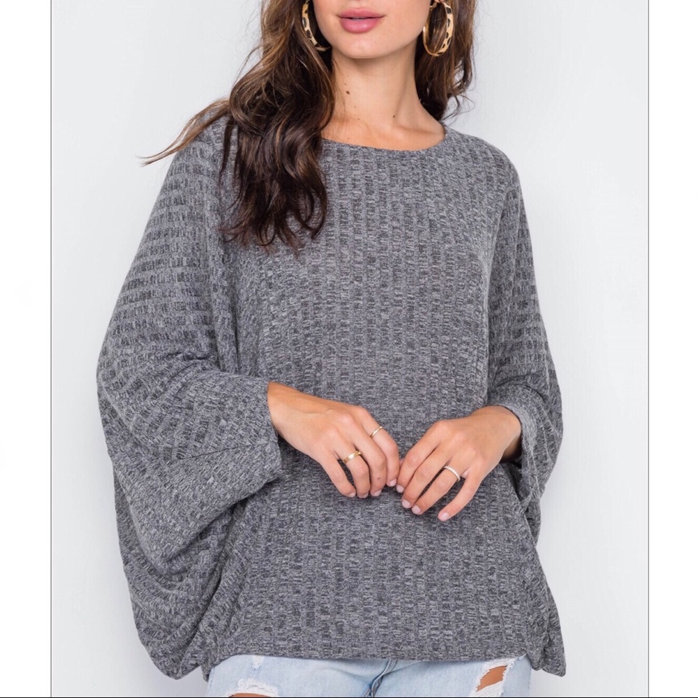 Charcoal Dolman Sleeve Knit Top